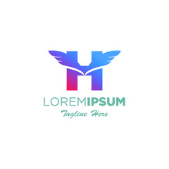 letter H with bird logo design template