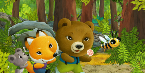 cartoon scene with friendly animal in the forest