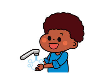 感染症対策　手を洗う黒人の男の子