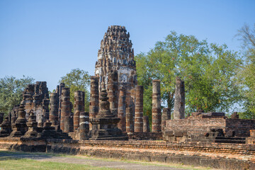 Fototapeta na wymiar Ruins of the ancient Khmer temple Wat Phra Pai Luang on a sunny day. Sukhothai, Thailand