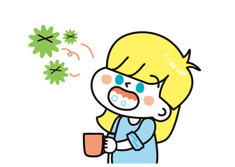 感染症対策　うがいをする白人の女の子