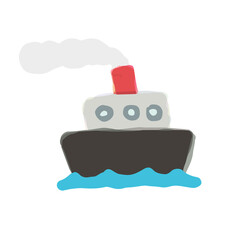 Cute Illustration of Ship; Doodle style icon, Hand drawn vector illustration like watercolor