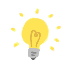 Cute Illustration of Lightbulb; Doodle style icon, Hand drawn vector illustration like watercolor