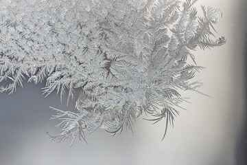 Ice pattern on the window glass. Texture. Background. Macro.