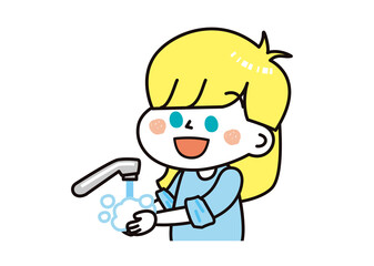 感染症対策　手洗いをする白人の女の子