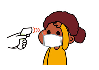 感染症対策　検温をしてもらう女の子（黒人）