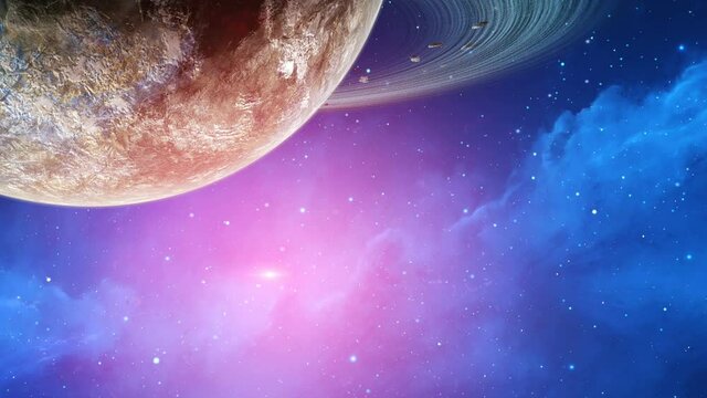Fyl through space scene. Clear neat blue nebula with stars. Elements furnished by NASA. 3D rendering