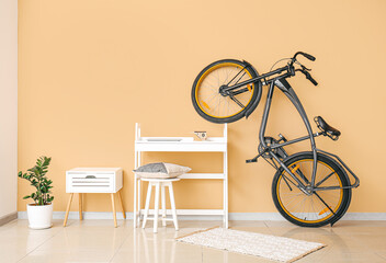 Interior of modern room with bicycle