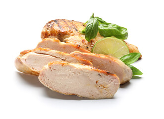 Cooked chicken fillet on white background