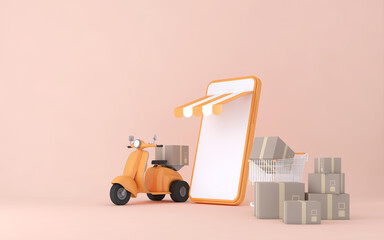 3D Online express delivery service concept, fast response delivery by scooter, courier Pickup, Delivery, Online Shipping Services. 3d Rendering.