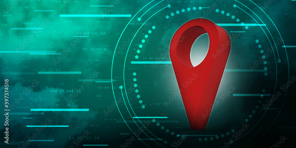 Poster 3d rendering red map pointer