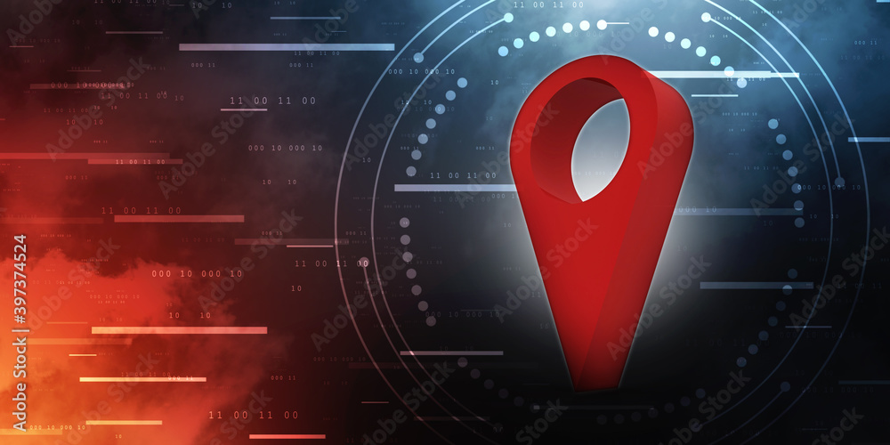 Poster 3d rendering red map pointer