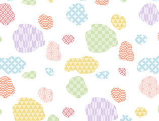 牛柄7　和柄　市松　麻の葉　青海波　カラフル　和柄