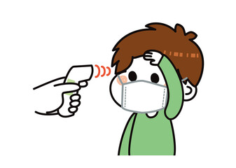 感染症対策 検温される男の子