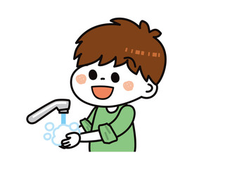 感染症対策　手を洗う男の子