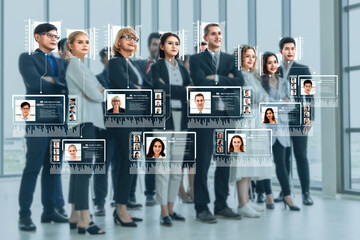 Facial recognition technology scan and detect people face for identification . Future concept...