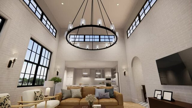 3d rendering. Interior house modern open living space with kitchen. modern style Duplex apartment residence. Home decoration modern classic style  interior design.