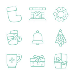merry christmas line style icon set vector design