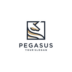 Pegasus logo with cool outline concept, nature, park, horse, Premium Vector