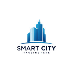 Fototapeta premium Smart city logo with cool gradient concept, building, real, estate, Premium Vector