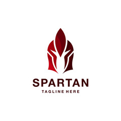 Sparta logo with unique concept, head, trojan, red, helmet, Premium Vector