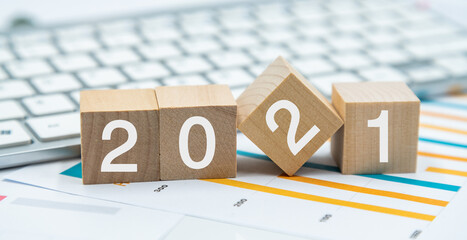 2021 Numbers on Wood Blocks New Year Concept