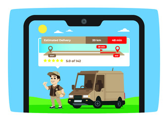 delivery man with car and geolocation