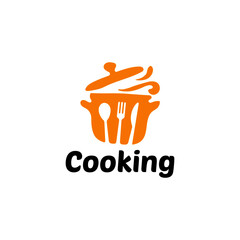 spoon, knife, and fork in a pan symbol for restaurant logo, icon simple flat vector illustration eps10 isolated on white background
