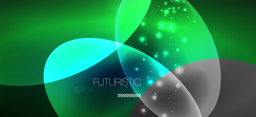 Neon ellipses abstract backgrounds. Shiny bright round shapes glowing in the dark. Vector futuristic illustrations for covers, banners, flyers and posters and other