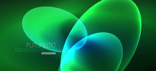 Neon ellipses abstract backgrounds. Shiny bright round shapes glowing in the dark. Vector futuristic illustrations for covers, banners, flyers and posters and other