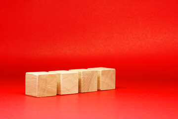Mockup wood cube block object on red background and copy space - Word Editor Template  