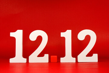 12 12 Twelve and Twelve - Date Month  Promotion Concept on red background - Birthday sale and Shopping Day sale 