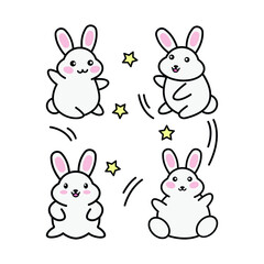 Vector illustration character design collection outline of cute rabbit.Draw doodle cartoon style.