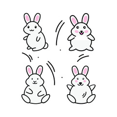 Vector illustration character design collection outline of cute rabbit.Draw doodle cartoon style.