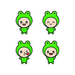 Obraz premium Green frog icon collection. Vector cartoon Illustration.