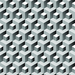 Vector seamless pattern with repeating realistic cubes. Black and white illustration