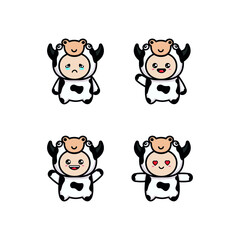 Set of Vector Cartoon Illustration. A Cute Cow for you Design