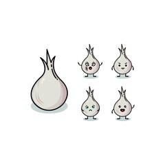 Onion. Vegetable Food concept. Emoji Emoticon collection. Cartoon characters for kids coloring book, colouring pages, t-shirt print, icon, logo, label, patch, sticker.