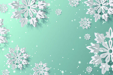 3D High Quality Origami Merry Christmas and Happy New Year Background with Falling Snow . Isolated Vector Elements