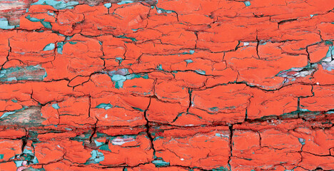 The texture of the old cracked paint. Wooden Board covered with old paint