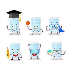 School student of glass of water cartoon character with various expressions