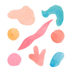 Set of watercolor pastel spots,textures on white isolated background.Collection of abstract delicate blots with differents forms hand drawn.Design for social networks,invitations,weddings,posters.