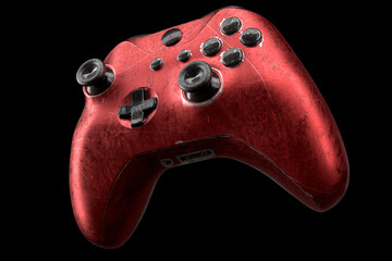 Conceptual used video game controller or joystick with scratches isolated