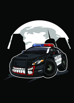 Illustration police monster car, high quality colored design with fun concept, made from original sketch and digitalize using corel draw, photoshop, adobe illustrator. Available in CDR. Ai. EPS.