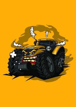 Illustration tractor monster farm, high quality colored design with fun concept, made from original sketch and digitalize using corel draw, photoshop, adobe illustrator. Available in CDR. Ai. EPS.