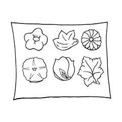 Vector hand drawn doodle namagashi. Japanese rice dessert. Design sketch element for menu cafe, restaurant, label and packaging. Illustration on a white background.