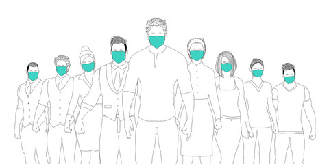 People Wearing Surgical Masks Prevention and Safety Procedures Concept