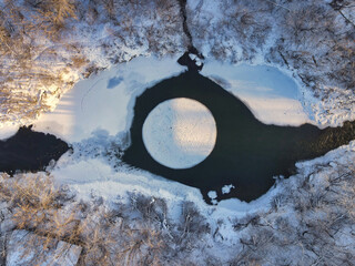 Rotating ice disk on the river (ice carousel in Siberia)