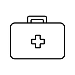 Medical rectangular first-aid kit with medicines, briefcase for first aid, simple black and white icon on a white background. illustration