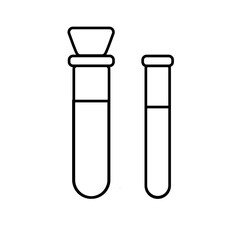 Chemical laboratory medical test tube, flask for drugs and chemical experiments, simple black and white icon on a white background. illustration